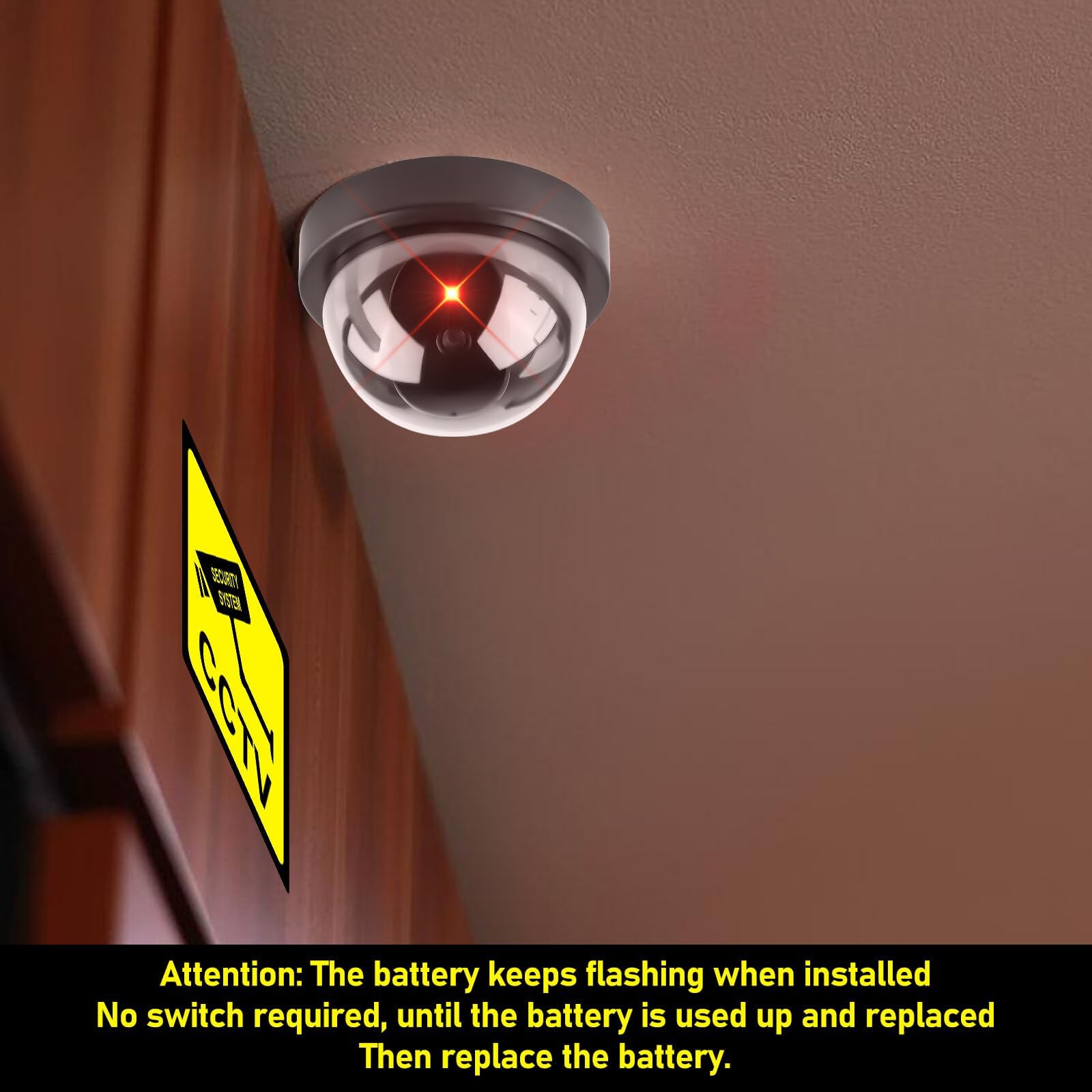 Telecamera di sicurezza finta CCTV 4 pezzi con luce LED, cupola per interni ed esterni