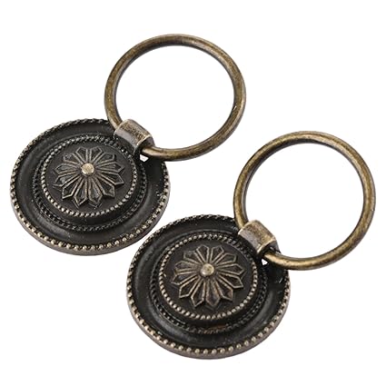 Dophee 2Pcs 30mm Dia Vintage Cabinet Drawer Handle Knob Vintage Ring Pull Knob Handle for Cupboard Dresser Door Drawer, Antique Bronze