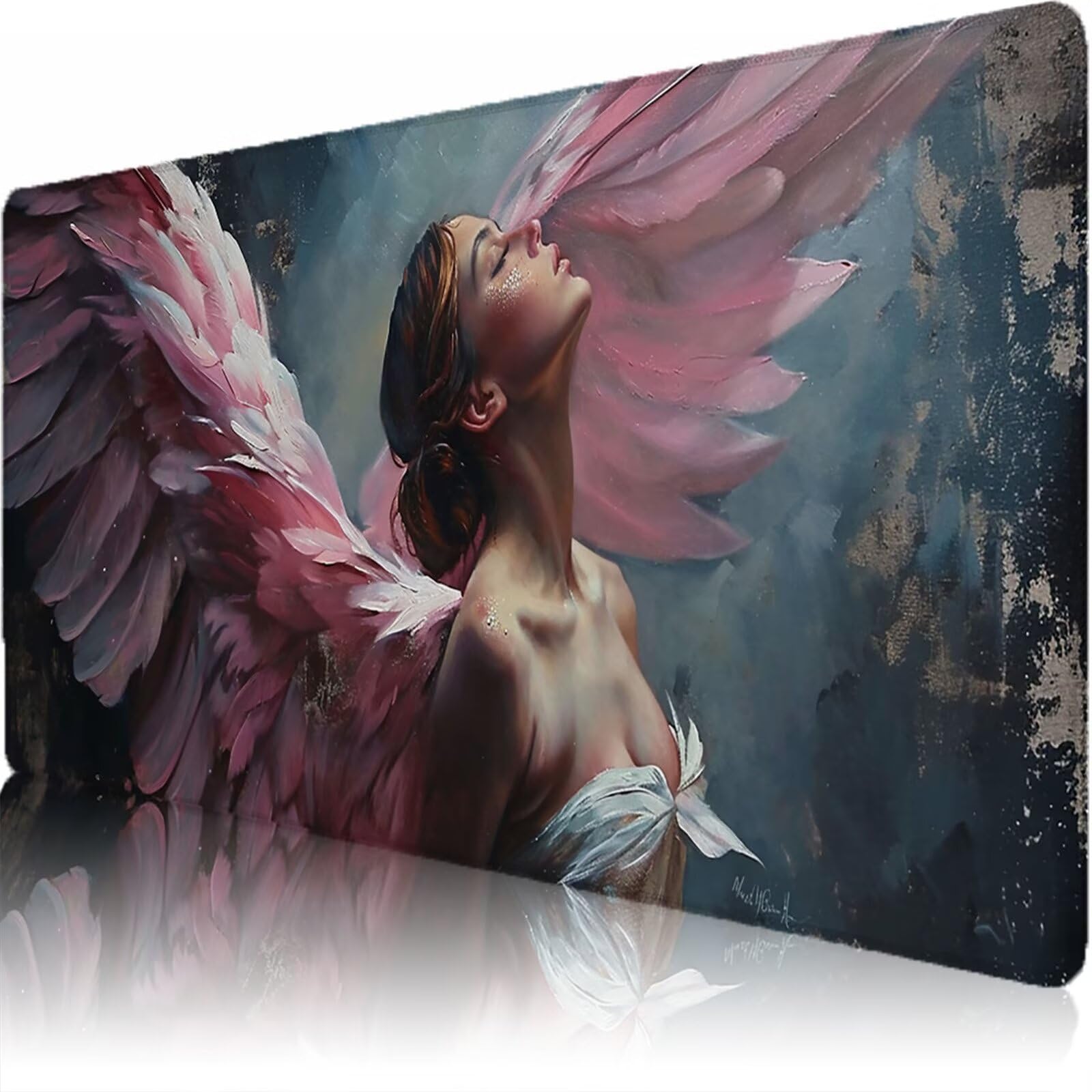 Alfombrilla Ratón XXL 1200 x 600 x 3 mm, Alfombrilla Escritorio, Rosa Grande Protector de Mesa con Base de Goma Antideslizante y Bordes Cosidos, Impermeable, para Oficina, PC, Gaming (Ángel) L-x2262