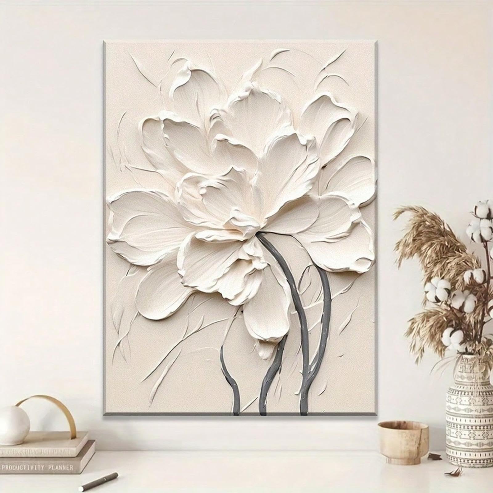 Décoration murale florale blanche moderne en toile 80x120cm - 8