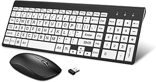 Wireless Large Print Keyboard and Mouse Combo with USB Receiver for Seniors, Visually Impaired Low Vision Individuals-White