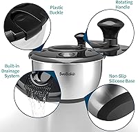 Vista 3 de Escurridor de ensalada de acero inoxidable, lavadora de verduras de 4.8 Qt, secador de lechuga sin BPA con diseño de manivela, apto