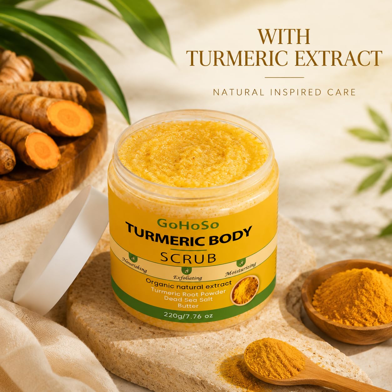 GoHoSo Turmeric Body Scrub with Dead Sea Salt & Butter, 7.76 oz