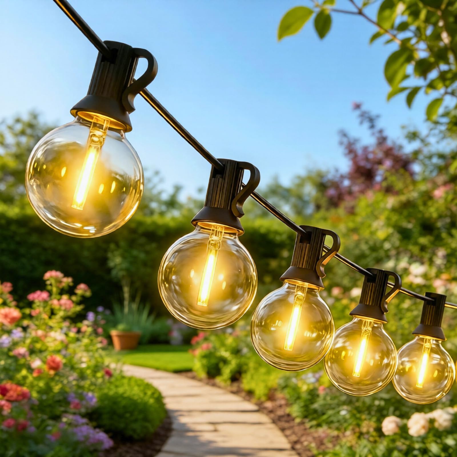 Avoalre Outdoor Garden String Festoon Lights 9+5M/46FT - LED Outdoor String Lights Mains Powered 8 Mode with 15+2 Shatterproof G40 Bulbs Outside Lights Electric for Patio Gazebo Party Pergola Balcony