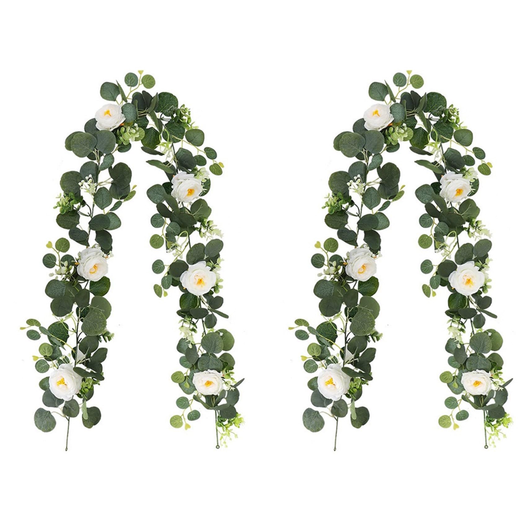 Vjsujehgy 2X Eucalyptus Garland and Flower Hanging Artificial Eucalyptus Leaf Greenery for Wedding Backdrop Arch