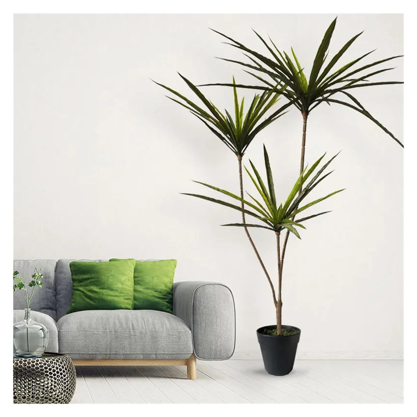 Künstliche Tannenzweige 90–120 cm große künstliche Dracaena-Pflanzen, tropischer Topfbaum, gefälschte Palmblätter aus Kunststoff, Cycas-Pflanze for Hausgarten, Innendekoration(3 Forks Green A)