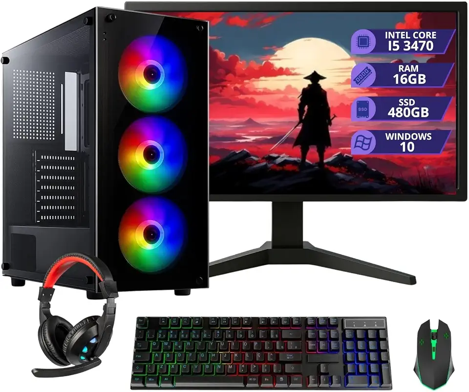 PC Gamer Completo Intel i5 3ª Geração 16GB RAM SSD 480GB Monitor 19” Kit Gamer RGB