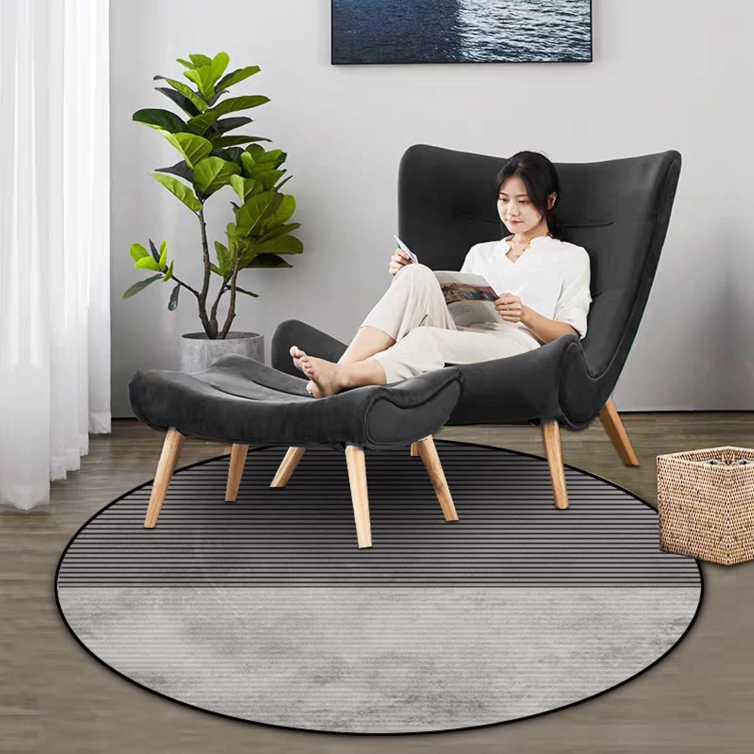 Tapis à rayures facile à nettoyer, revêtement ultra doux et résistant aux taches Ø100 cm