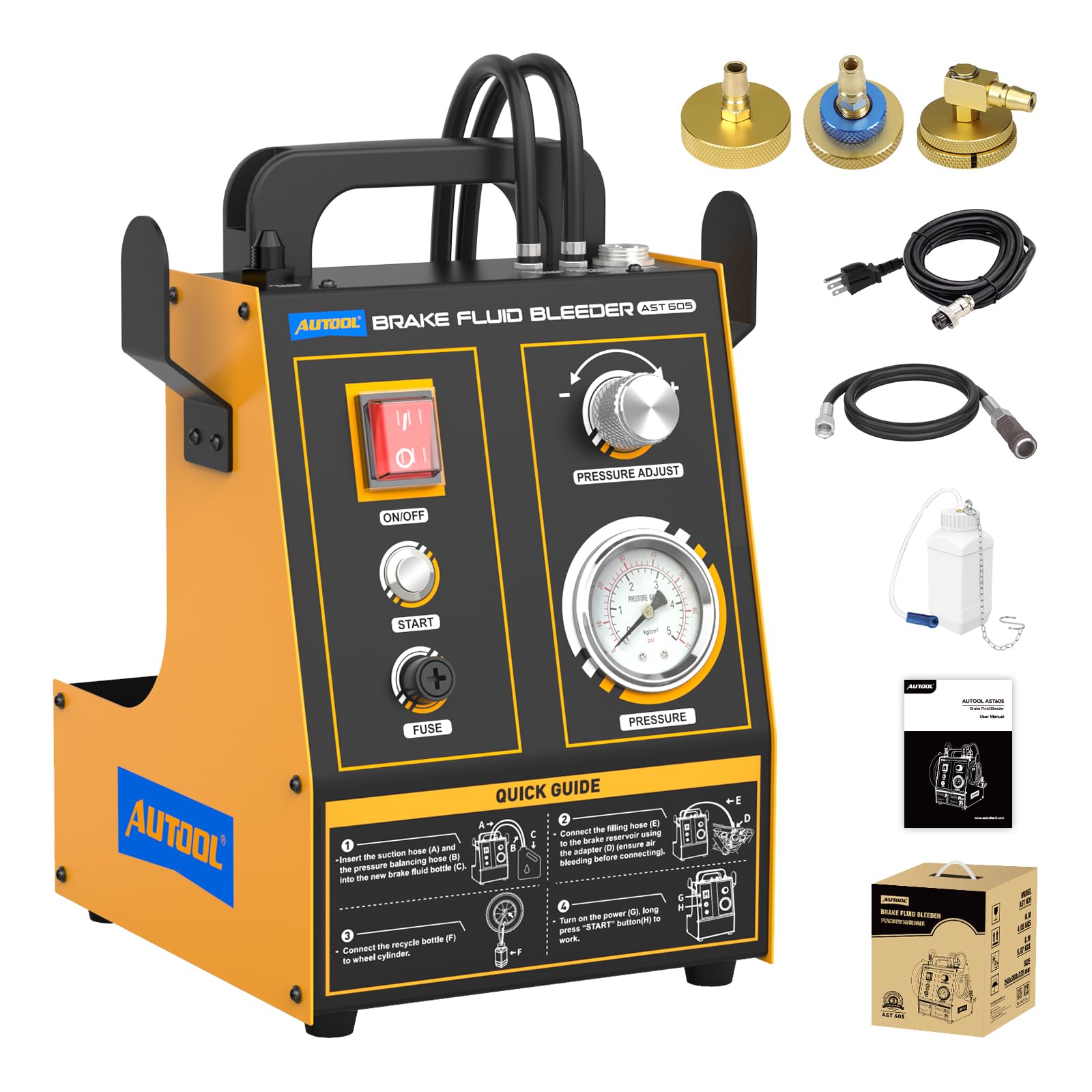 AUTOOL Brake Fluid Bleeder Kit Automatic Brake Pressure Bleeder 0.7~3bar