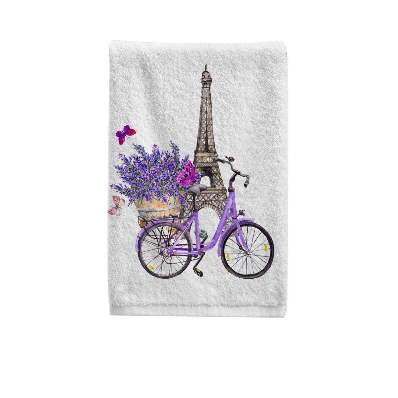 ALAZA Purple Lavender Hand Towels for Bathroom Fingertip Towel Face Towel, 100% Cotton Soft Absorbent Decorative Bath Towels 15.5x29.5 inch,Eiffel