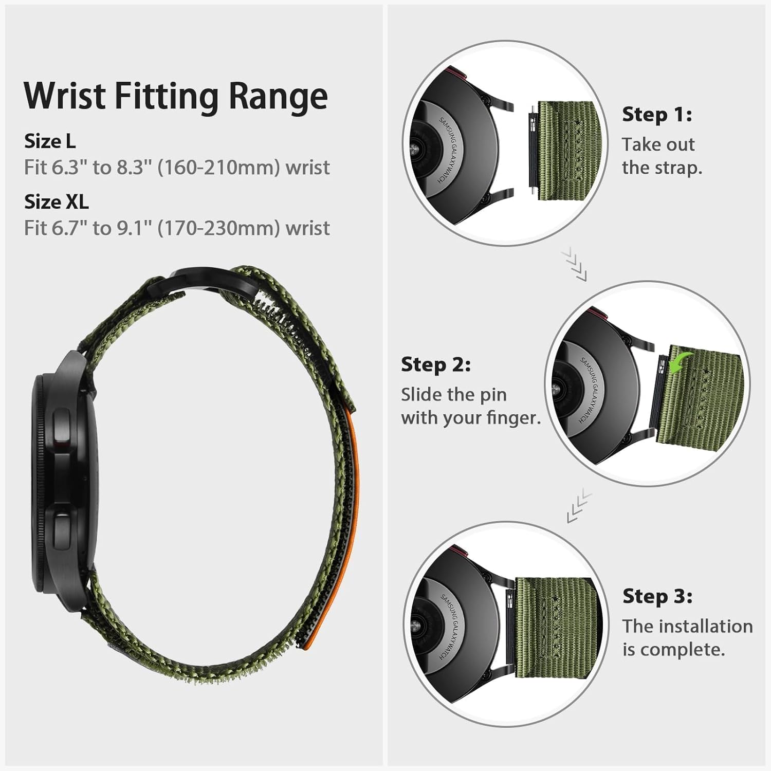 Compatible with Samsung Galaxy Watch 7 6 5 4 FE 40mm 44mm/6 Classic 43mm 47mm/5 Pro 45mm/4 Classic 42mm 46mm, 20mm Nylon Adjustable Sports Strap for Men Women (BLACK USA FLAG, L) - Image 4