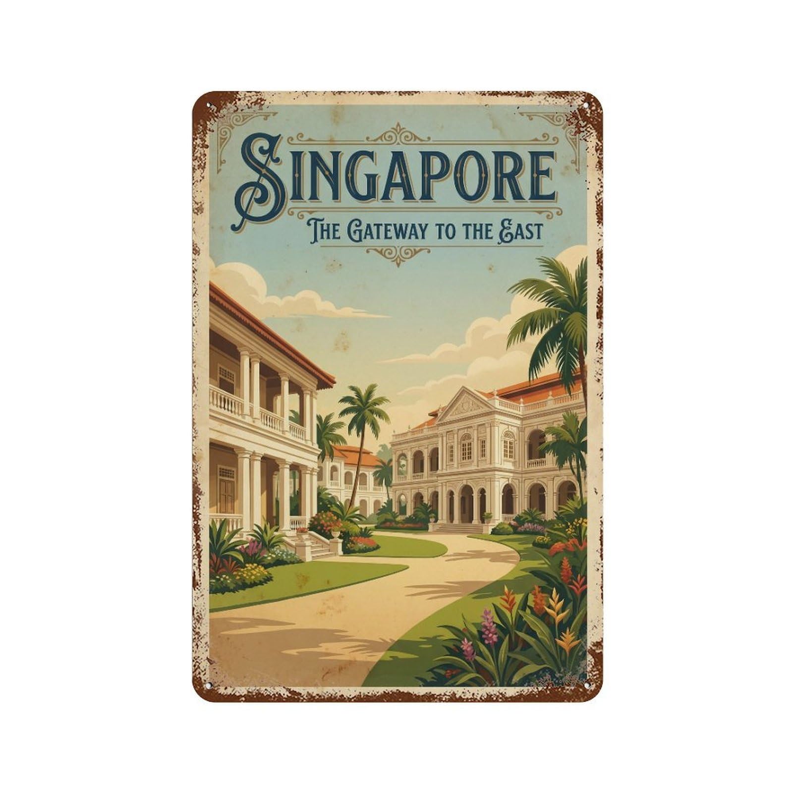 Metal Tin Sign Vintage Travel Singapore Colonial