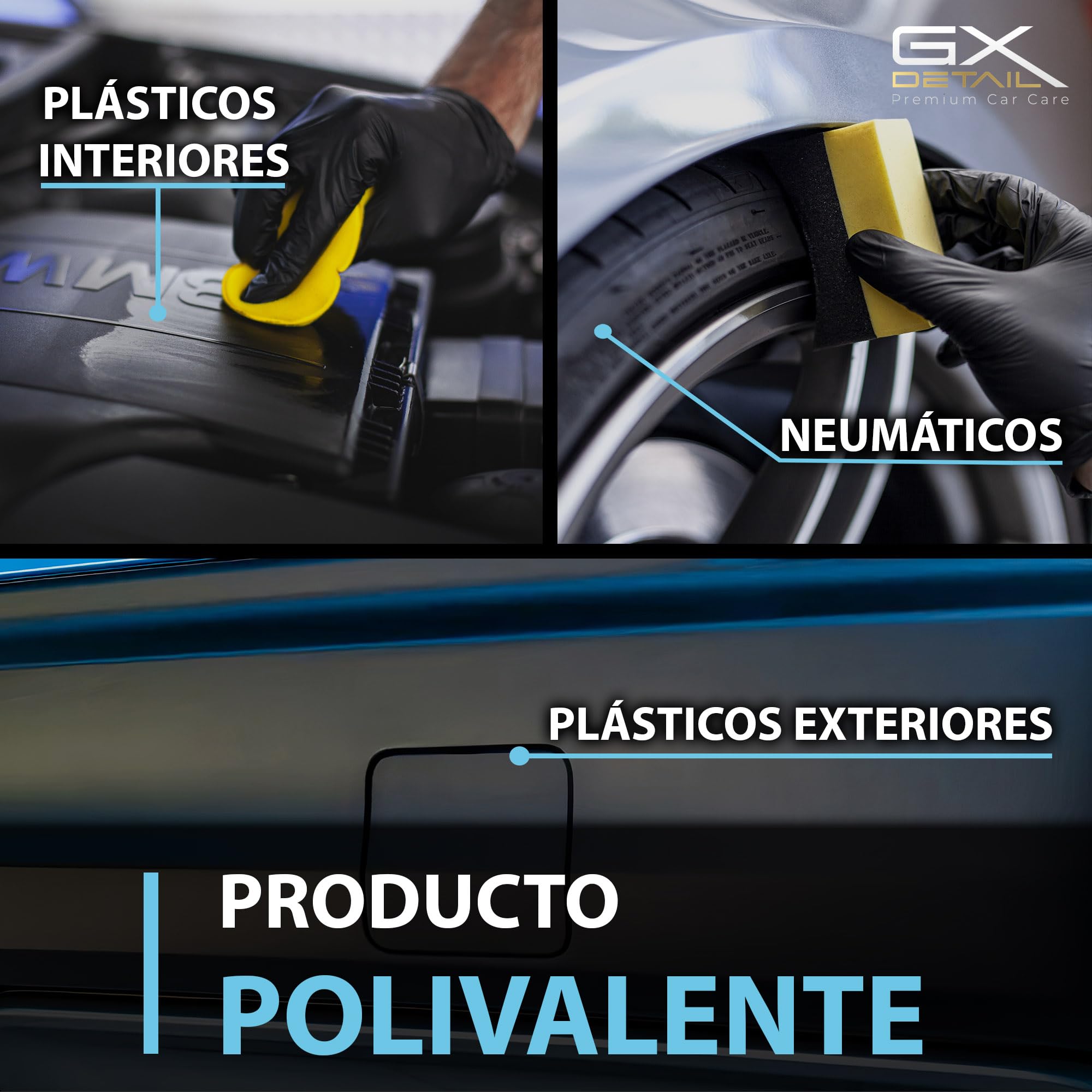 GxDetail Recuperador de Plásticos y Abrillantador Hidratador de Plástico y Neumáticos Coche y Moto 5 Litros – Recuperador de Gomas Viejas, Interior, Exterior, Ruedas.