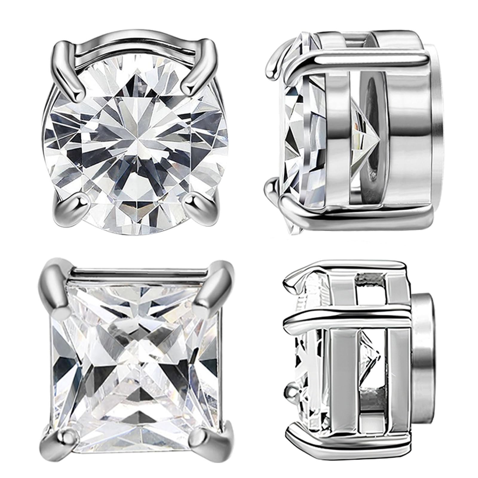 2 Pairs Stainless Steel Magnetic Earrings for Men Magnetic Clip On Earrings for Men Non Piercing Earrings Magnetic Earrings Unisex Cubic Zirconia Stud Earrings, Metal, Cubic Zirconia