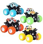 The Flyers Bay Friction Powered Mini Monster Trucks for Kids, Big Rubber Tires, Pack of 4