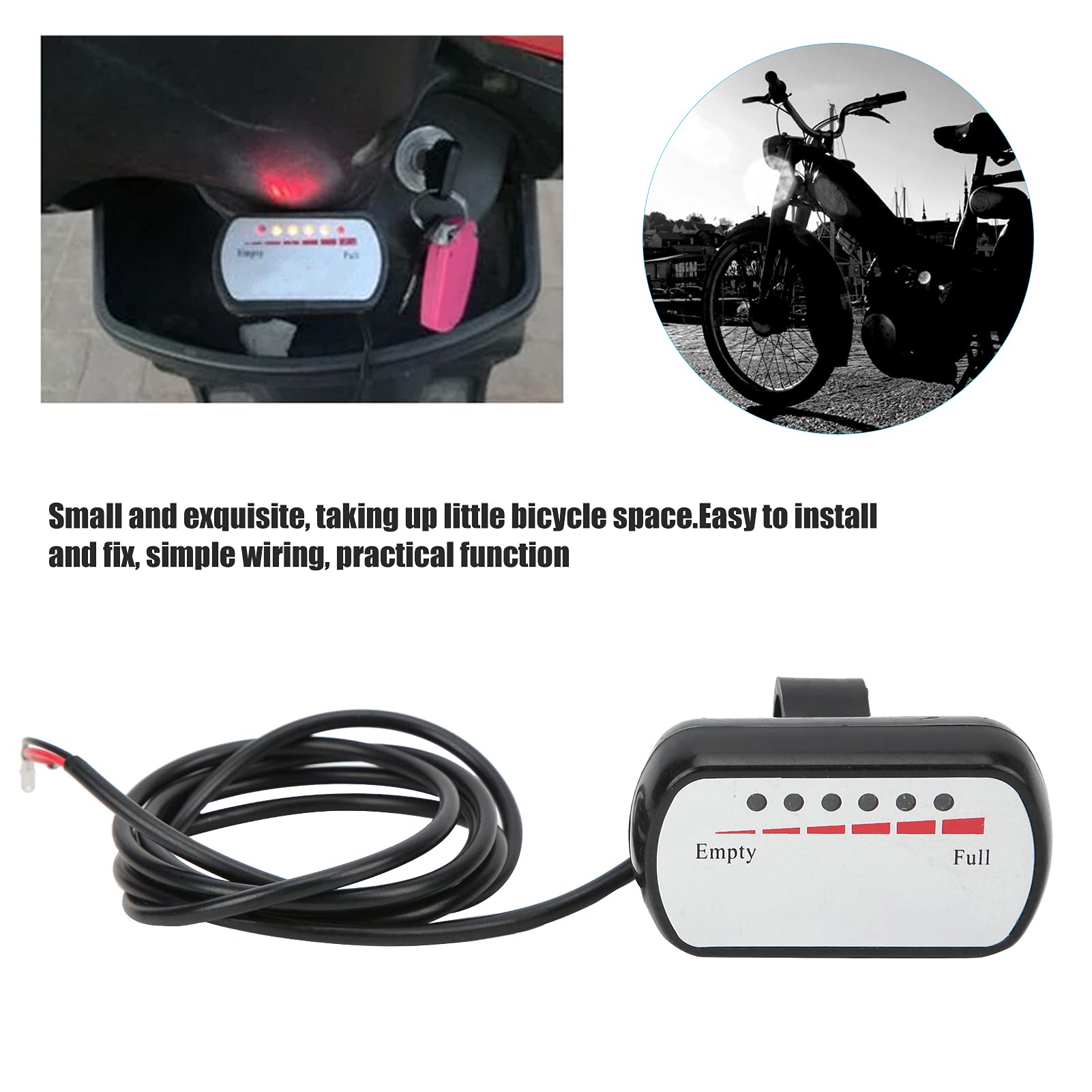 Indicatore Batteria 36V Display LCD Livello Carica, Voltmetro per Bicicletta Elettrica Monopattino Elettrico, Installazione Semplice con Fili a Clip