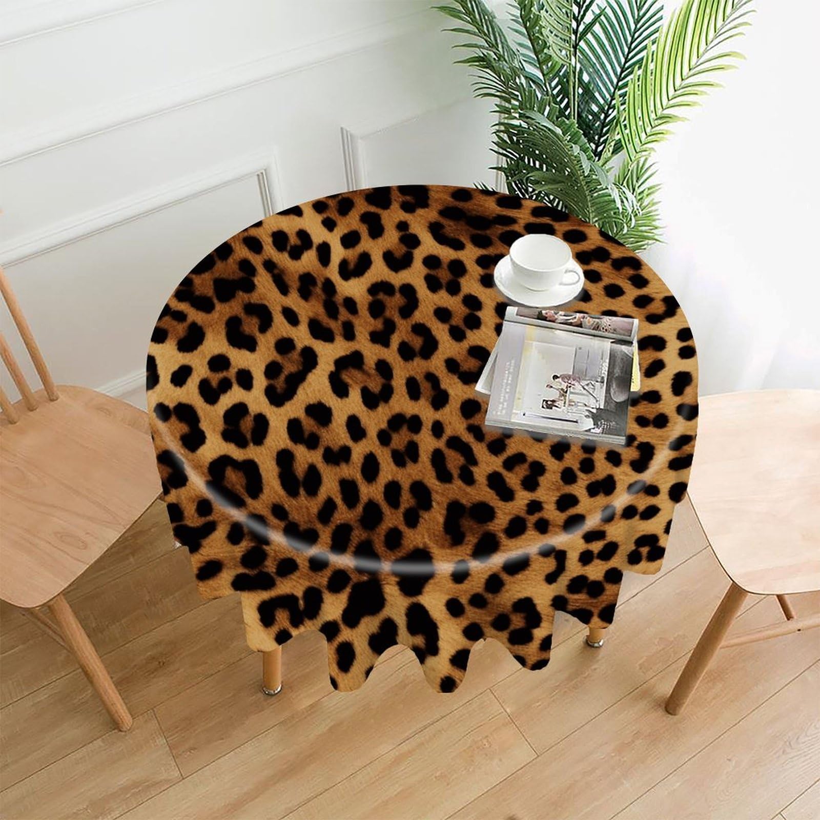 VstaDank Leopard Skin Table Cloth Fashions Washable Round Tablecloth Decorative Table Cover Comfortable Straight Edge Tablecover for Dining Kitchen Party Outdoor 60 Inch