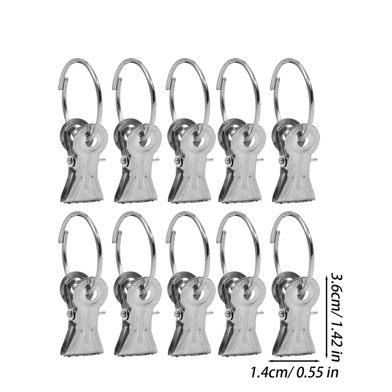 Duschvorhangringe 50/10 Stück Edelstahl-Gardinenstangen-Clips mit Ringen for Zuhause, Schlafzimmer, Badezimmer, dekorative Aufhänger-Schnallen(50PCS)