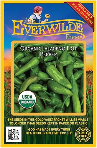 Everwilde Farms - 25 semillas de pimiento picante de jalapeño orgánico - Paquete Gold Vault