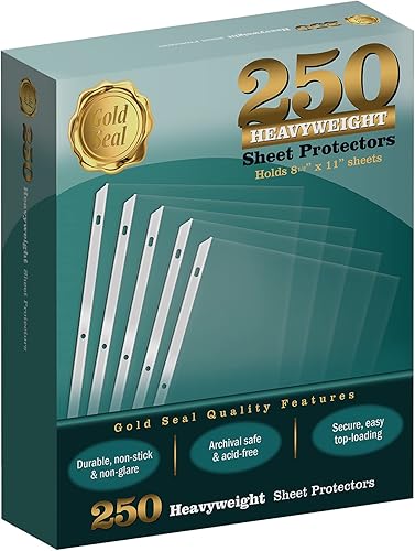 GOLD SEAL 250 protectores de hojas de polietileno transparentes pesados de 8.5 x 11 pulgadas, extra resistentes, carga superior segura, 250