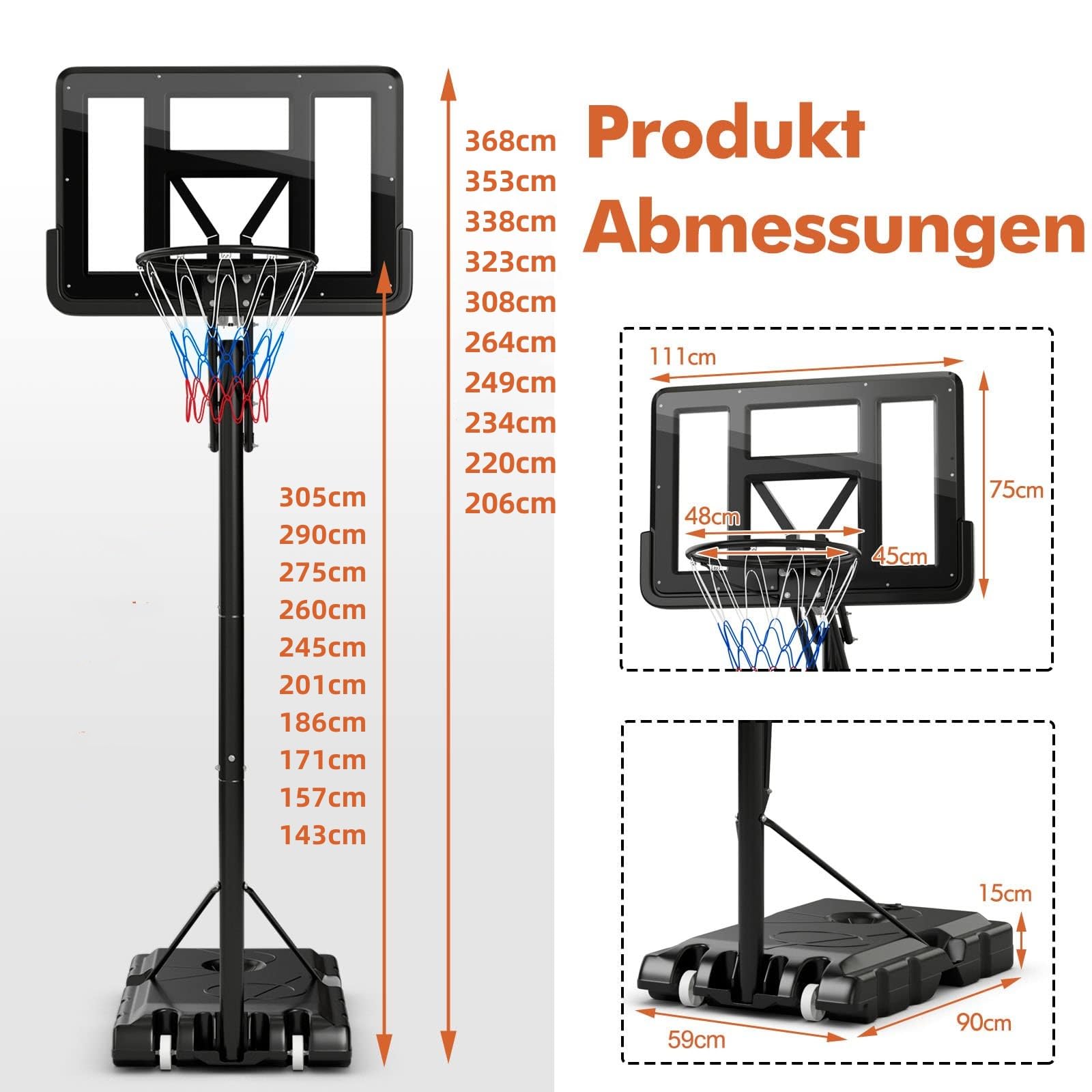 Produktbild von GYAX Basketballkorb 155-210 C, Höhenverstellbarer Basketballständer