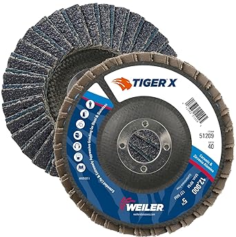 Weiler 51209 Tiger X Flap Disc Ceramic and Zirconia Alumina Angled Phenolic Backing 40 Grit 5 7/8 Arbor Hole (Pack of 10)