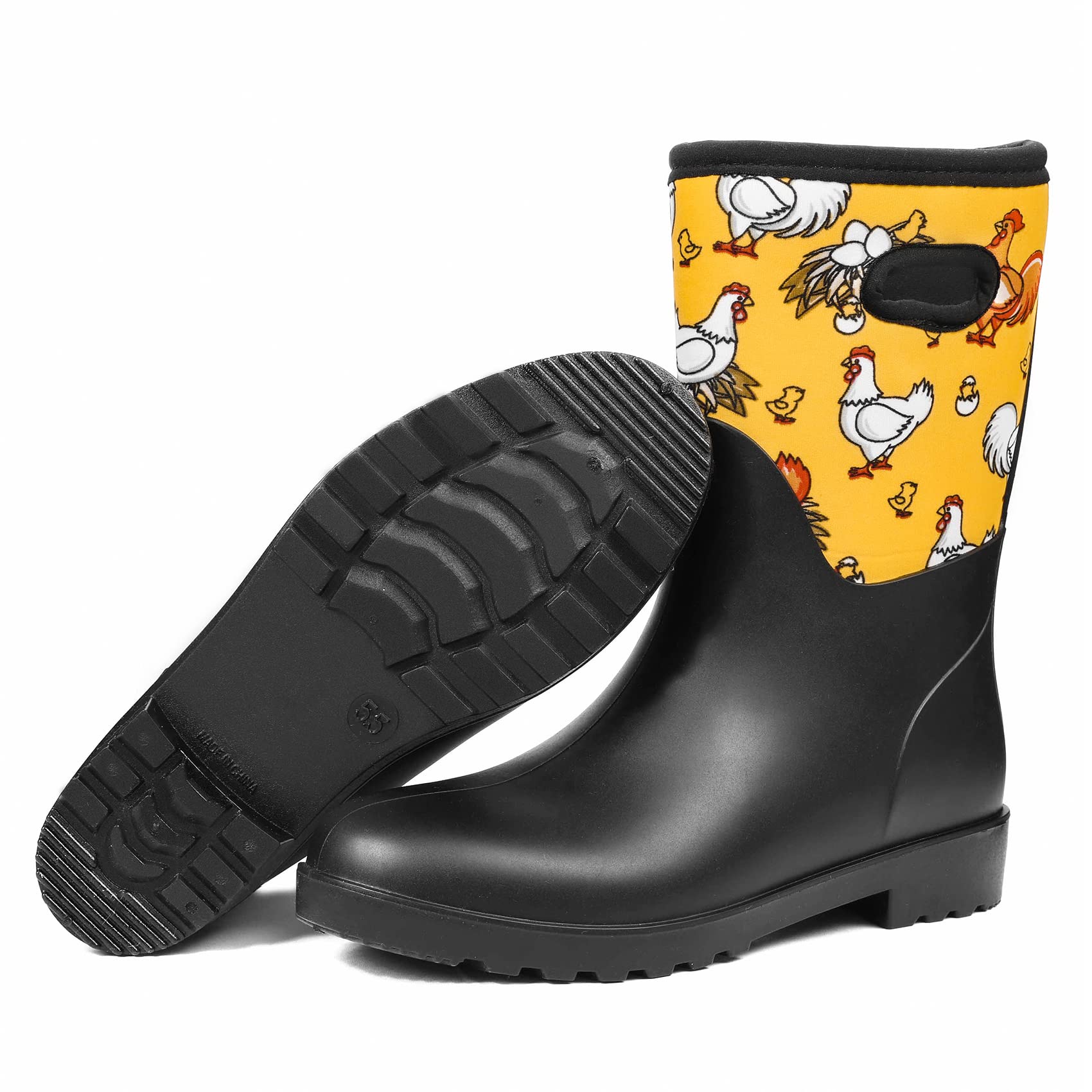 DKSUKO Women Rain Boots Waterproof,Rubber Tall Pull on Insulated Snow Mud Shoes