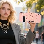 DLseego Protective Soft TPU Case for Nintendo Switch, Grip Cover for Joy-Handle, Detachable Controller Shockproof & Scratch-Resistant Console Shell, 2 Thumb Grips, Flower Strawberry, Pink 1 Switch