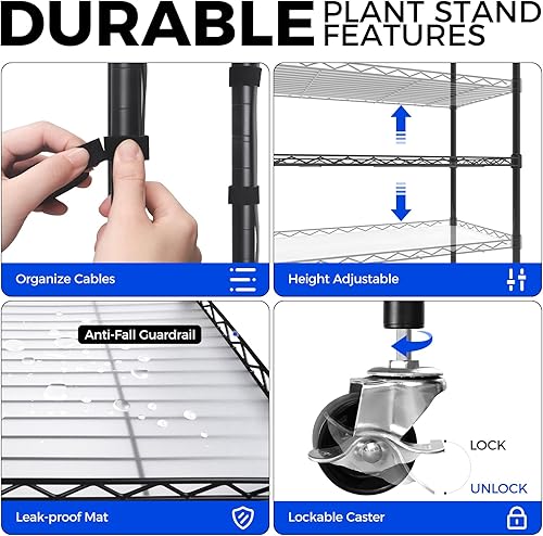 Miniatura 6 de Barrina CX5 Soporte para plantas con luces de cultivo para plantas de interior, estante de plantas de 4 niveles con T8 3 pies 30 W (por luz) luz