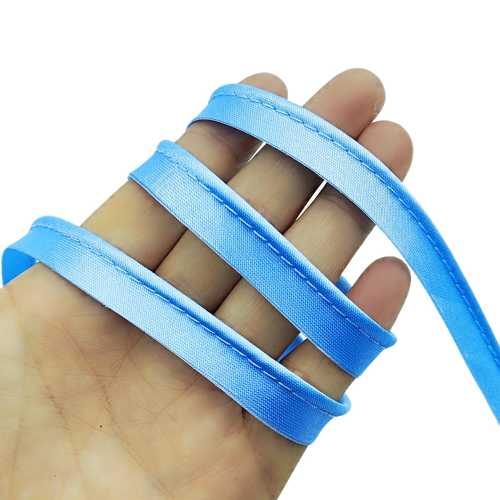 YOOGCORETT 16 Yards Blue Polyester Satin Bias Piping Type, Maxi Piping Trim, Bias Type with Cord, Welting Cord, for Sewing Lip Cord Trim, Clothing Accessories,Upholstery Piping Trim12mm (1/2 Inch)