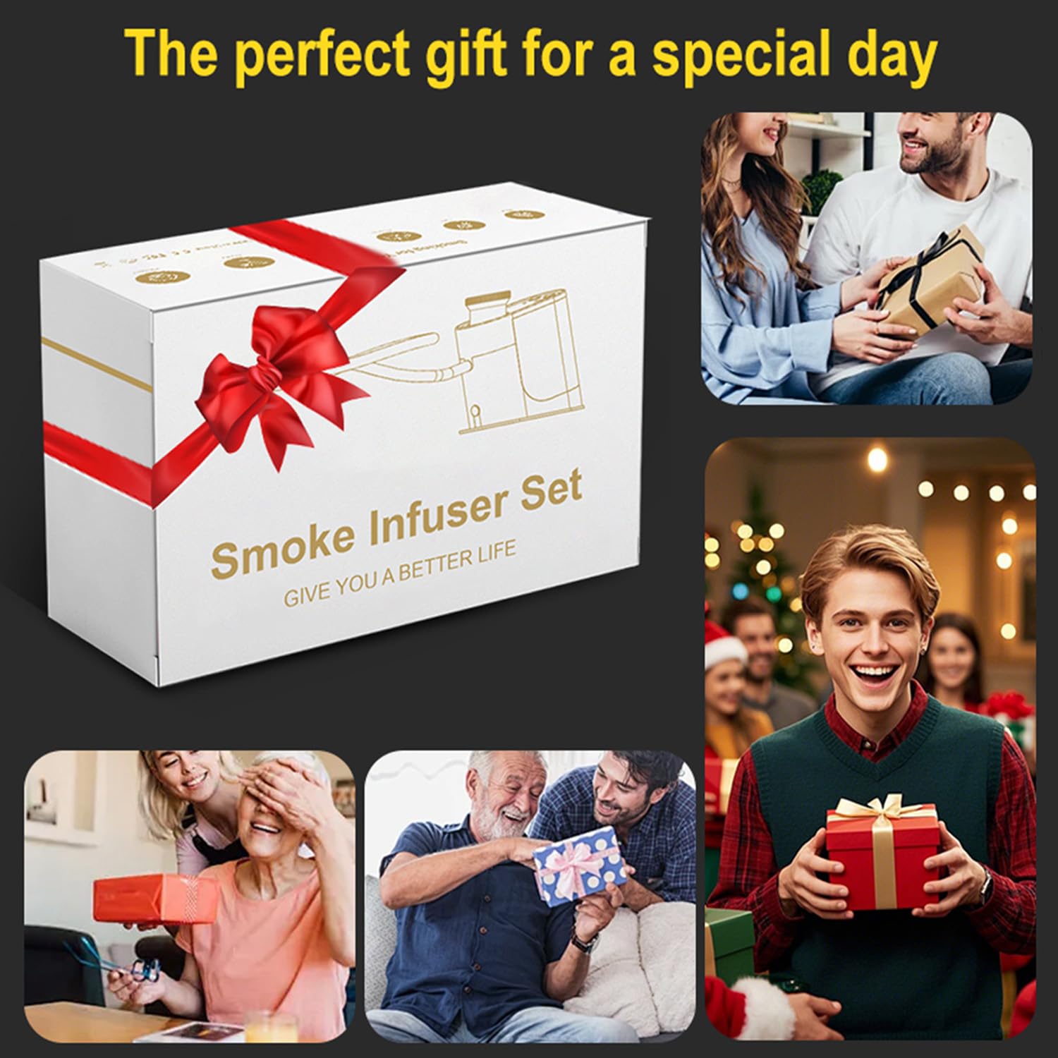BORUIT Kit per affumicatore per cocktail, ricaricabile, regolabile, con 3 impostazioni, spegnimento automatico e 4 sapori, trucioli di legno con kit vecchio stile affumicato, regalo per uomini, papà