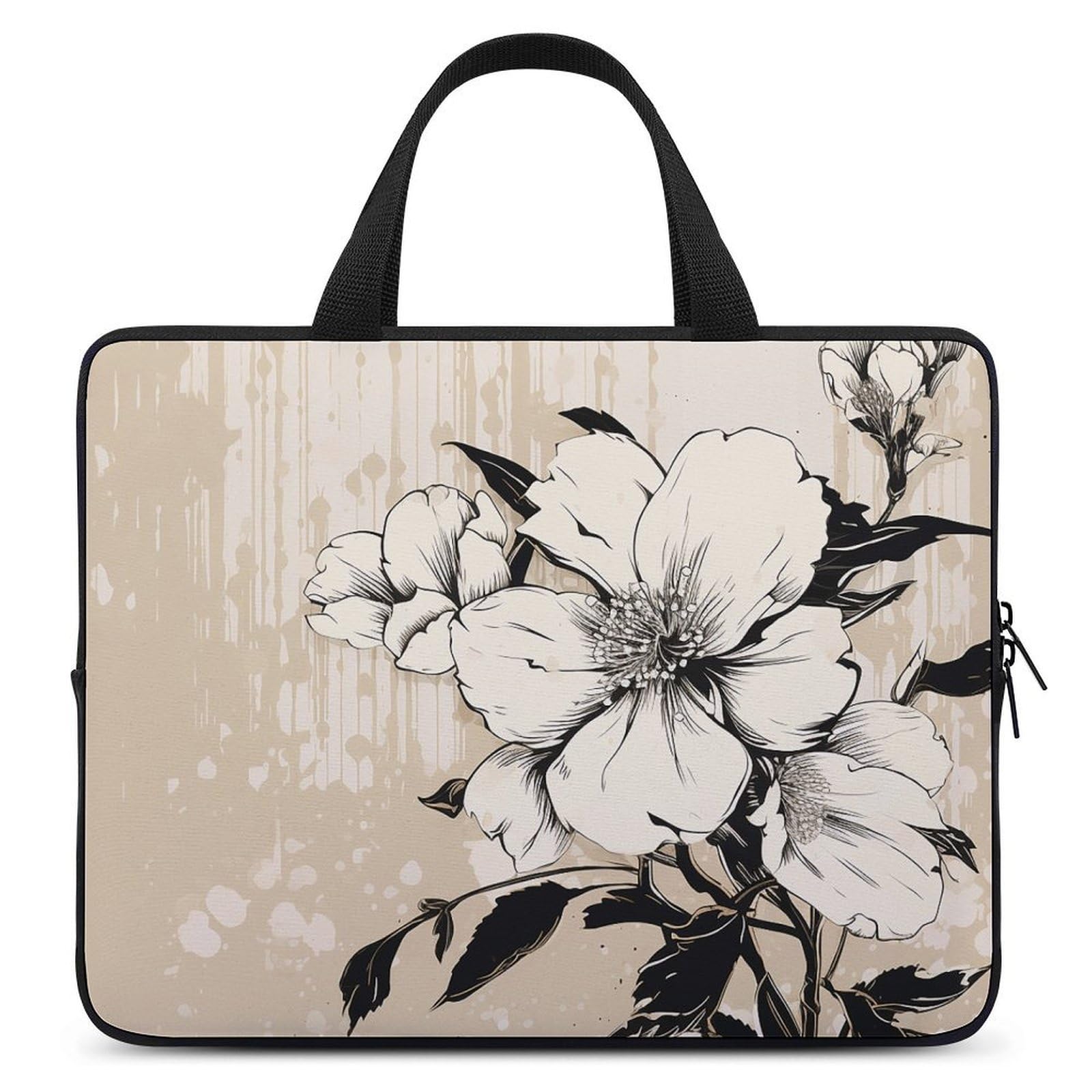 Laptophülle mit Blumenmuster, ultradünn, wasserdicht, tragbare Schutztasche mit Handschlaufe, Beige