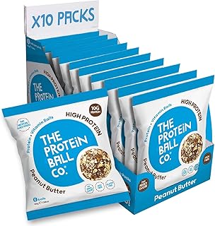 The Protein Ball Co Peanut Butter Protein Bites, All Natural, High Protein, Gluten Free, Healthy Snack, No Added Sugar, Non GMO, 10-Pack, Peanut Butter, 450 Grams