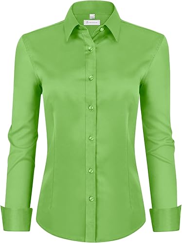 siliteelon Womens Classic-Fit Dress Shirts Long Sleeve Button Down Wrinkle-Free Stretch Solid Casual Work Office Blouse Top
