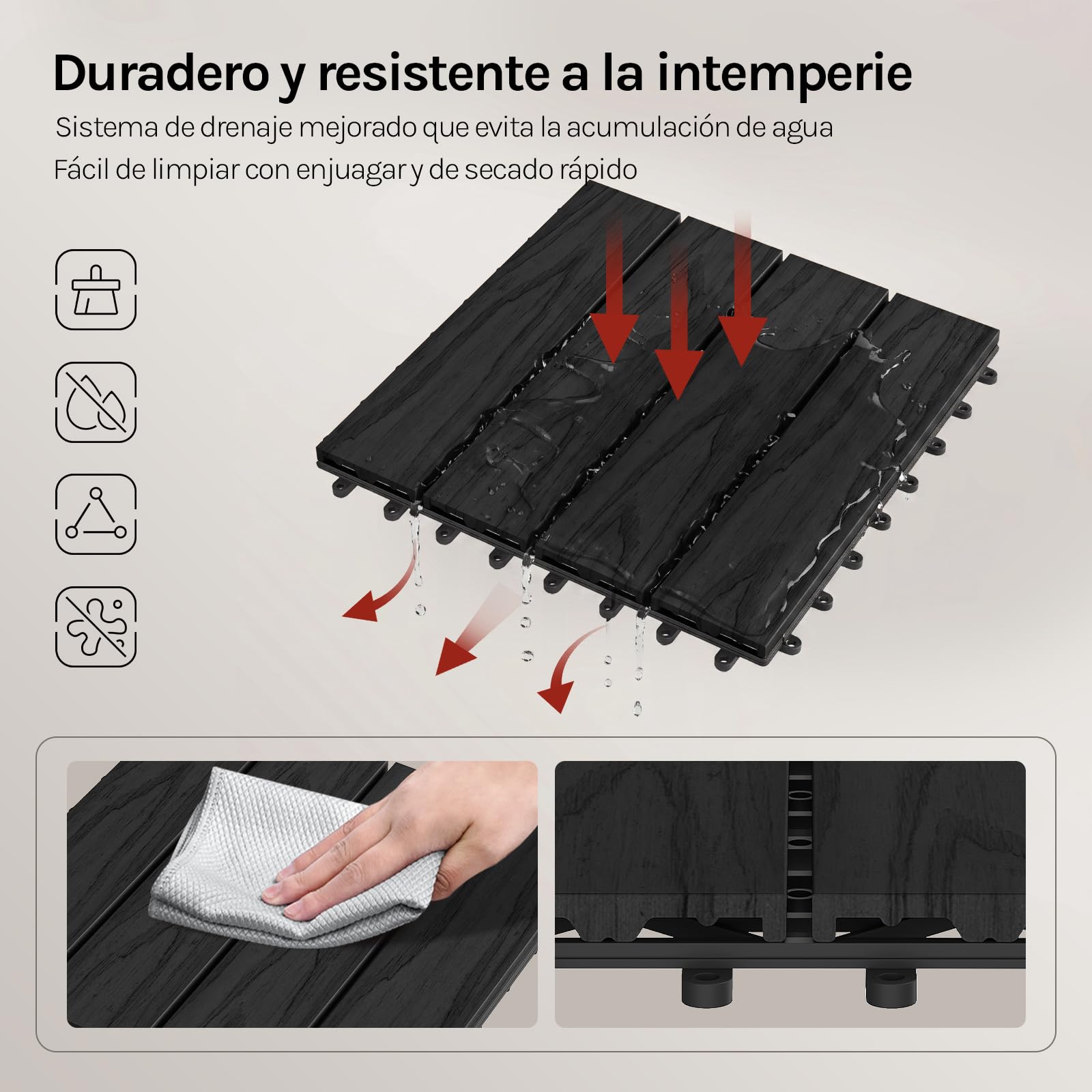 WOLTU 11x Suelo de WPC Baldosas de Madera Exterior para Porche Patios Jardin, 30 x 30 cm 1m² Suelo de Exterior Compuesta Azulejos Baldosas de WPC para Terraza Antracita