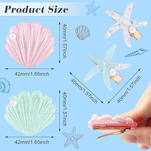 Miniatura 2 de 12 pinzas para el cabello de concha y perlas de estrella de mar, pinzas de pelo artificiales de estrella de mar de resina acrílica, horquillas de