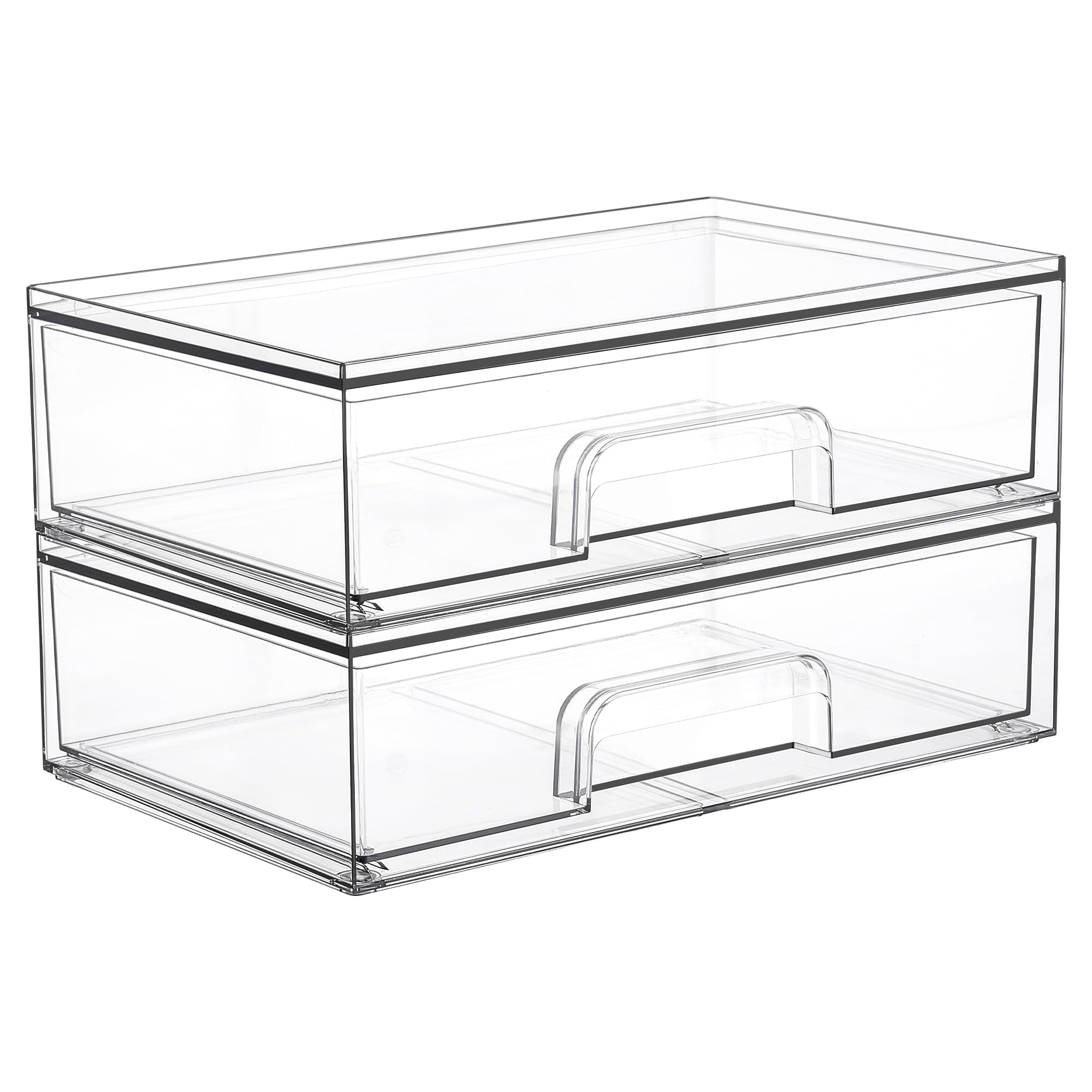 Vtopmart Stackable Makeup Organizer Drawers, 2 Pack Acrylic Organizer, Cosmetic Drawer Storage Display Case with 2 Drawers, Ideal for Vanity, Bathroom, Cabinet, Desk Organization