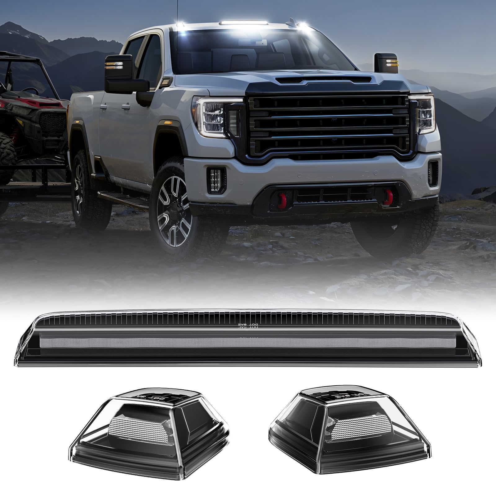 LUDARM LED Cab Roof Light Compatible with Silverado Sierra 2500HD 3500HD 2020-2024 Pickup Truck Cab Clearance lights 3PCS White Light Clear Lens