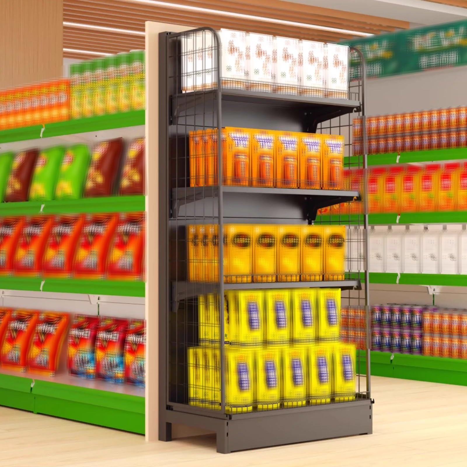 Regał Magazynowy Stal Walcowana na Zimno Regały do ​​supermarketów Regulowana Wysokość Półki Wysoka Nośność Oszczędność Miejsca Regały do ​​sklepów Detalicznych do Sklepów, Supermarketów(Black)
