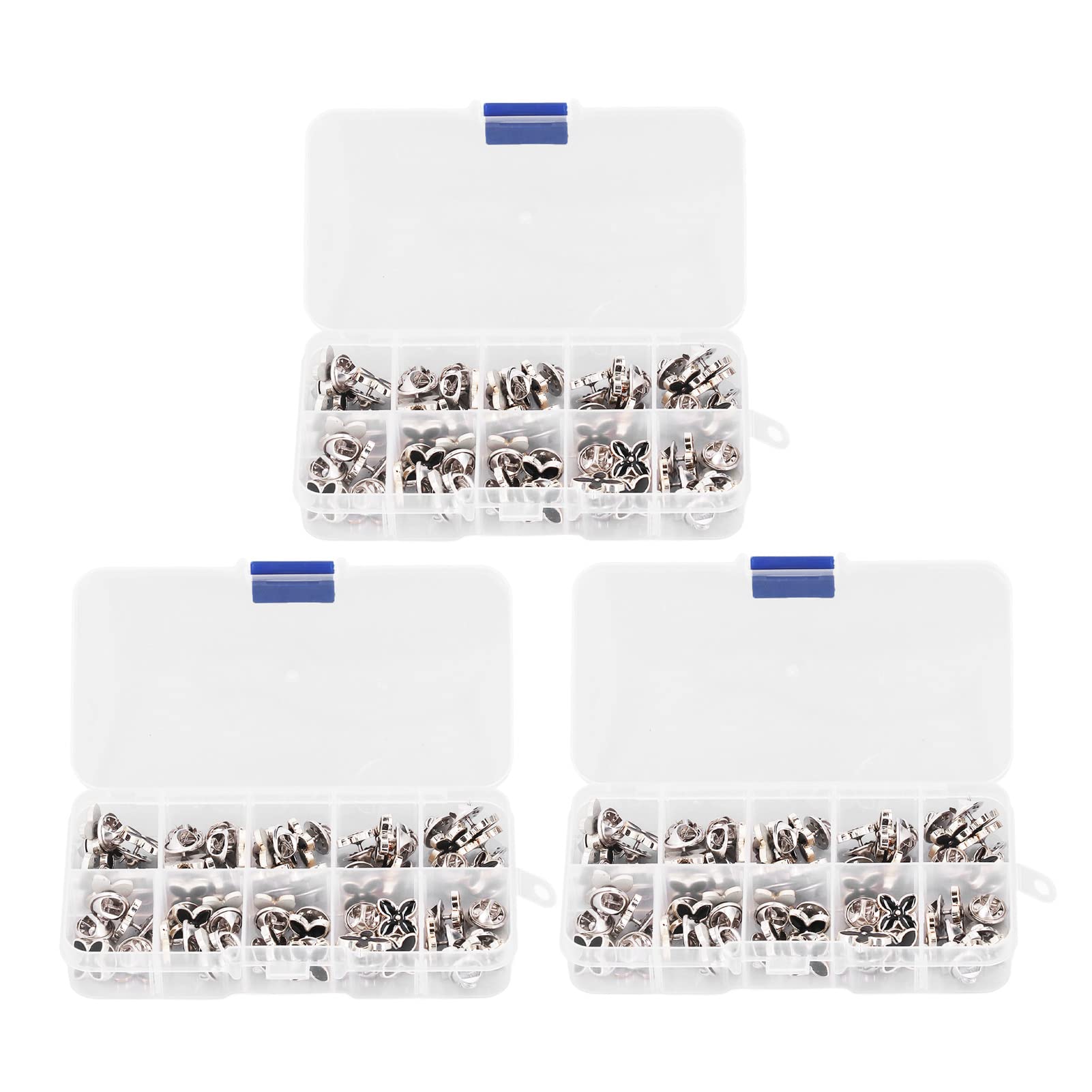 Set di 150 spille nere a quattro punte staccabili per donna, bottoni decorativi per camicie, cappotti e vestiti, con 3 scatole di immagazzinaggio, ideale