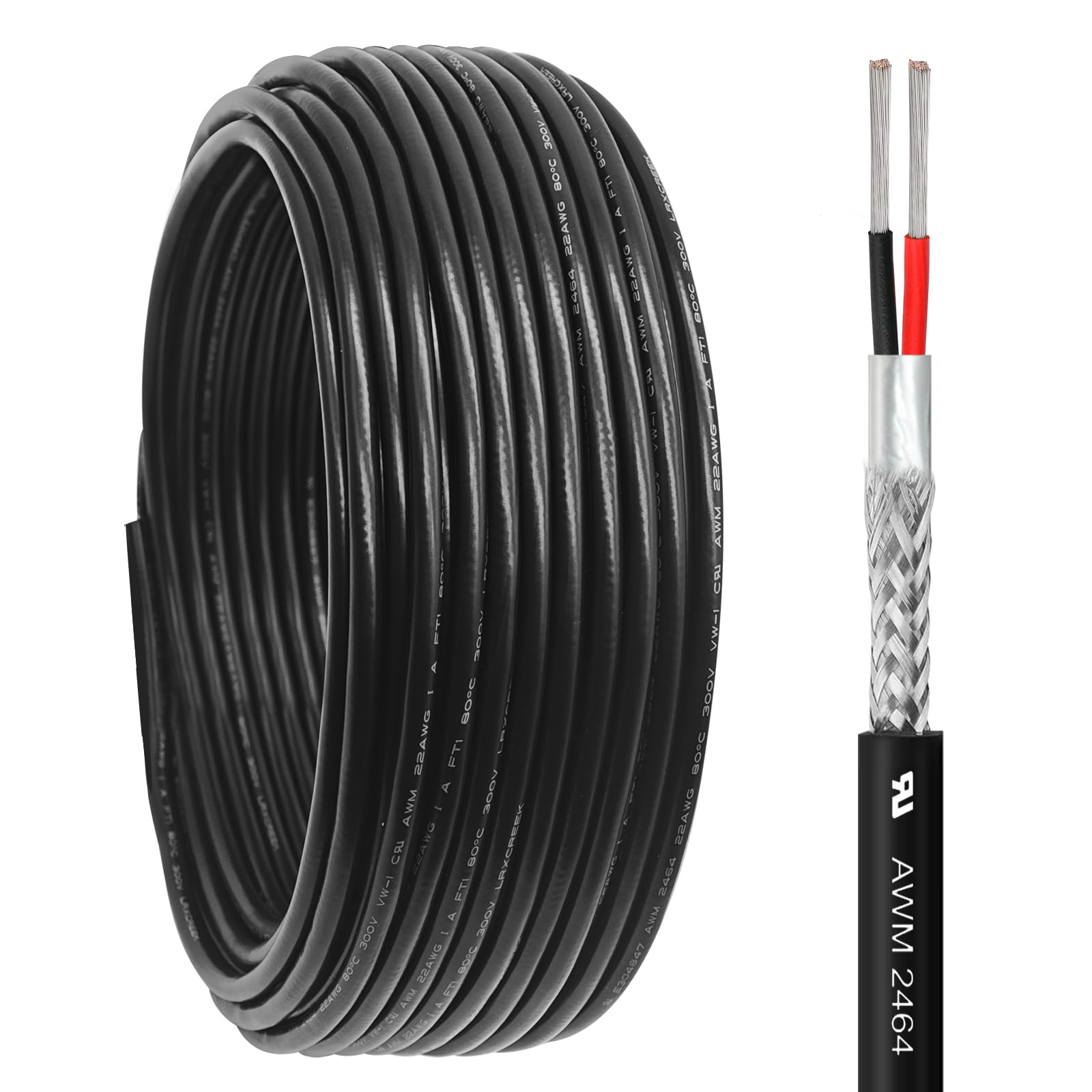 22/2 Shielded Wire 30FT 22 Gauge 2 Conductor Wire, UL2464 22 AWG Chain CNC Tinned Copper Cable for CNC Router Machine, CNC Spindle, Microphone, 3D Printer