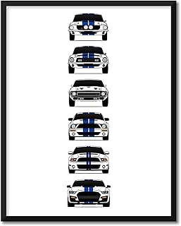 CUSTOMIZABLE COLOR: Shelby Mustang GT500 Generations Inspired Car Poster - Handmade Print of Ford Shelby GT500-8x10" Satin Print (Unframed)-Perfect Gift Car Enthusiast