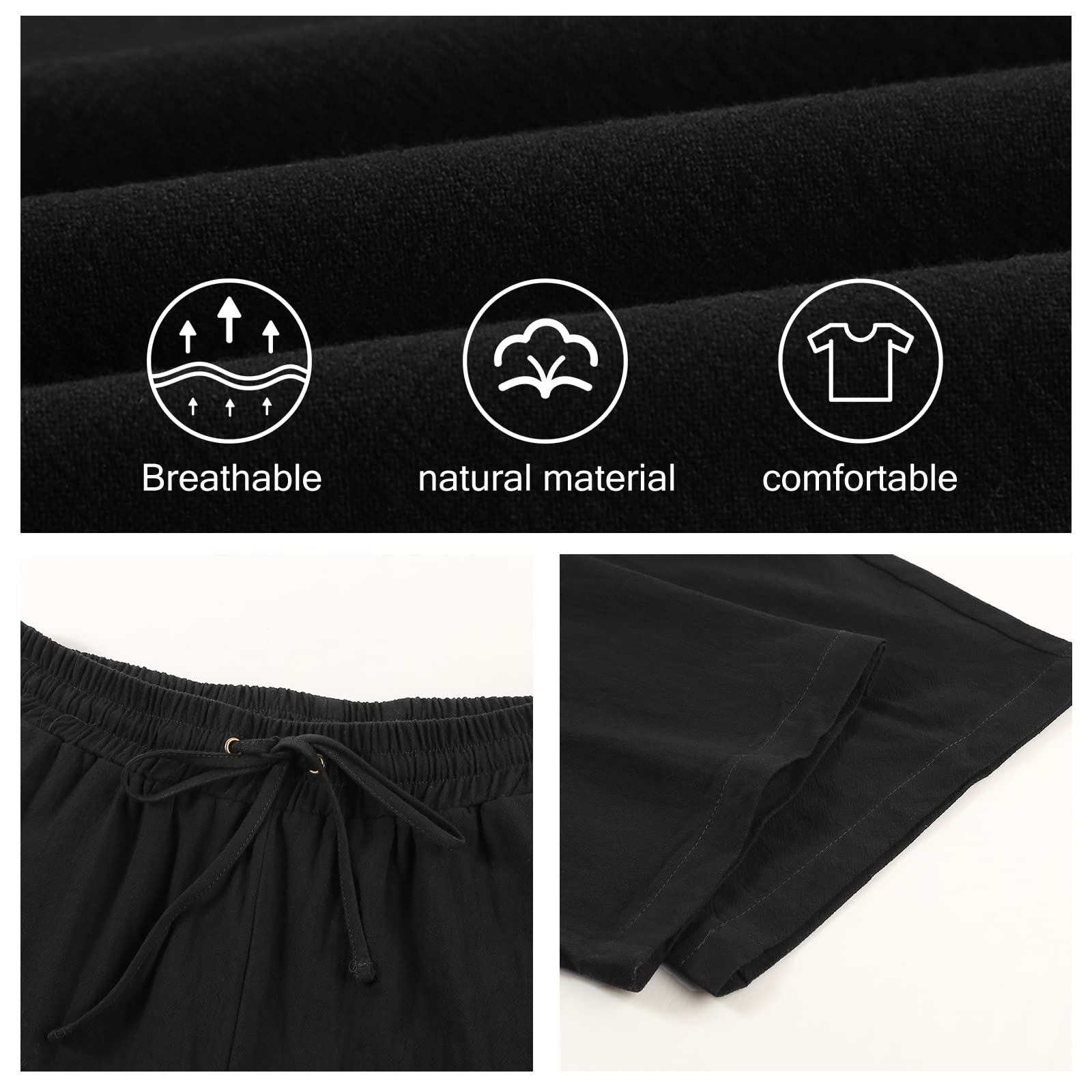 Yuson Girl Pantaloni Donna Tinta Unita Casual Pantaloni Elastico Pantaloni Leggeri Estivi Traight con Coulisse Pants Pantaloni in Cotone e Lino con Tasche