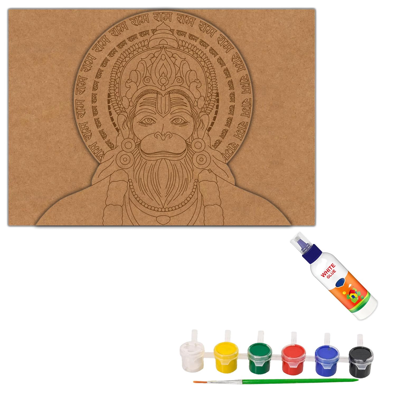 WRAPPING STUDIO Pre-Marked MDF Hanuman Ji Cutout Design in Rectangular Base with Hanging Hook, Glue & Water Color for DIY Craft, Lippan Art, Painting (12 Inch | Hanuman)-image-25