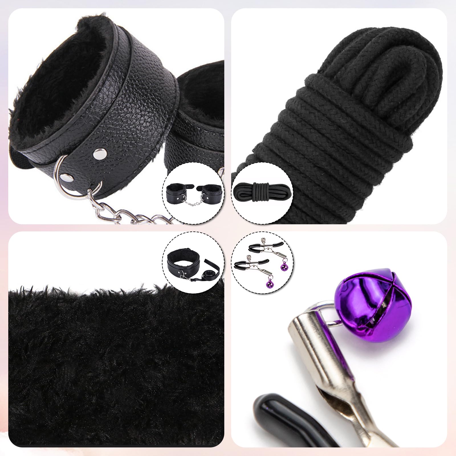 Kits de Bondage 39 Pièces, Qoosea Ensemble de Contention au Lit pour Femme Couple