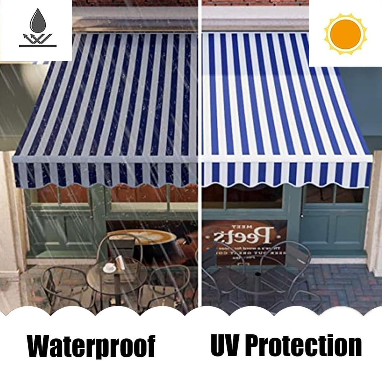 Store Banne Bleu BAO Toit D'auvent Toile Bleu Et Blanc 6x3 M (Cadre Non Inclus Toile Store Banne 4x3