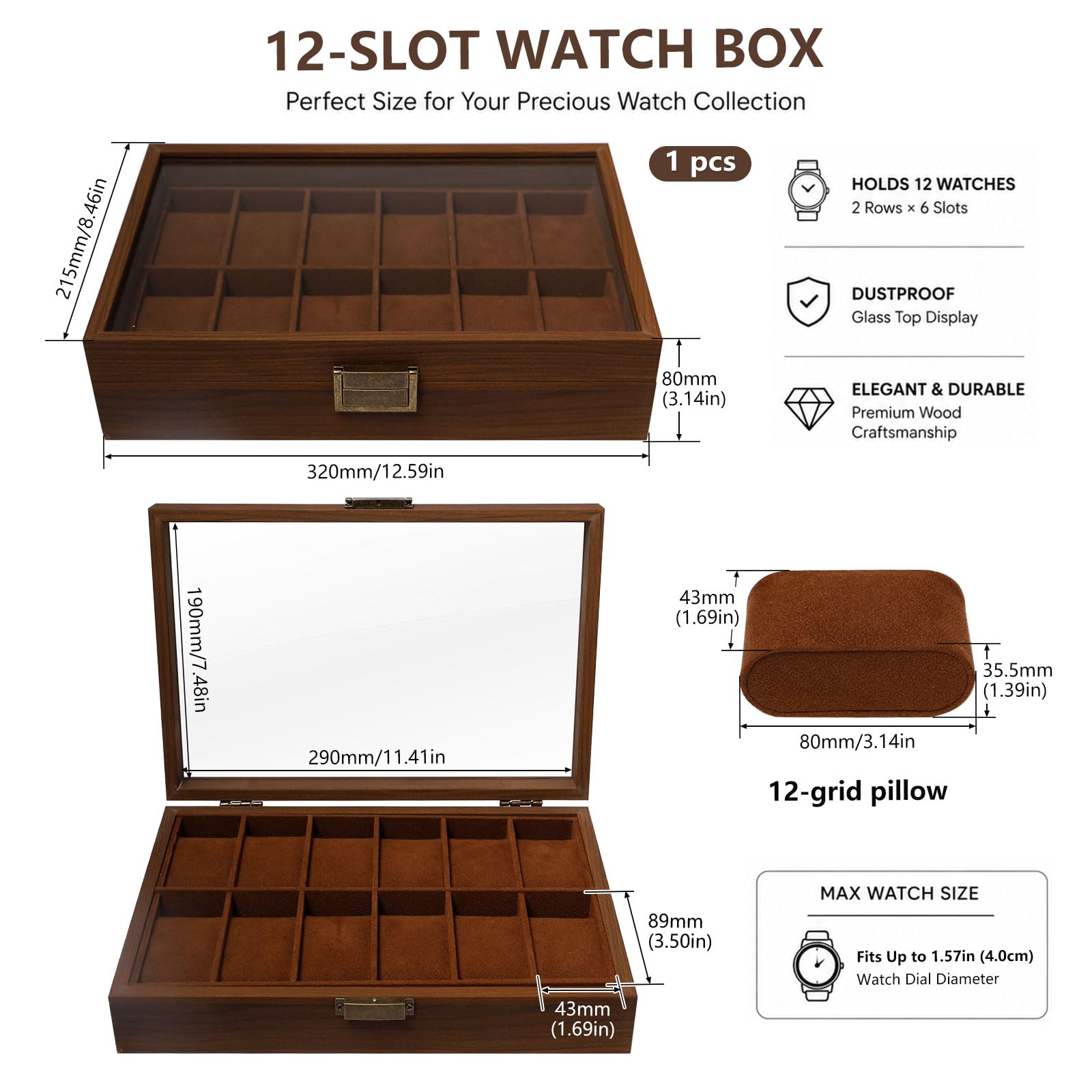 Scatola Porta Orologi a 12 Scomparti In Legno per Uomo, Donna