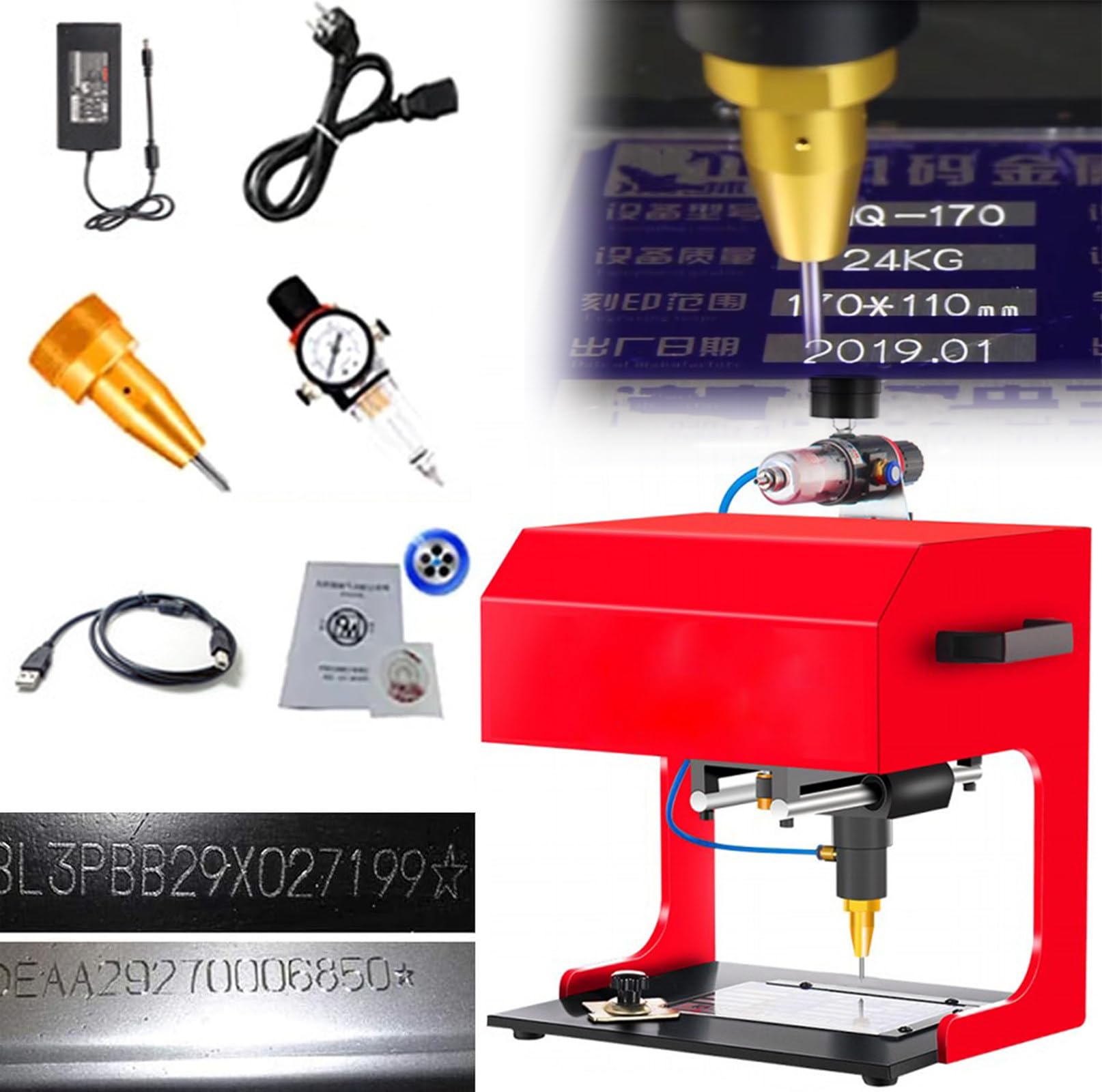 Macchina per marcatura pneumatica 200X130mm Macchina per Incisione per marcatura di Metalli Macchina per marcatura pneumatica per marcatura di Metalli Vin/codice/Logo, profondità: 0,01-1mm