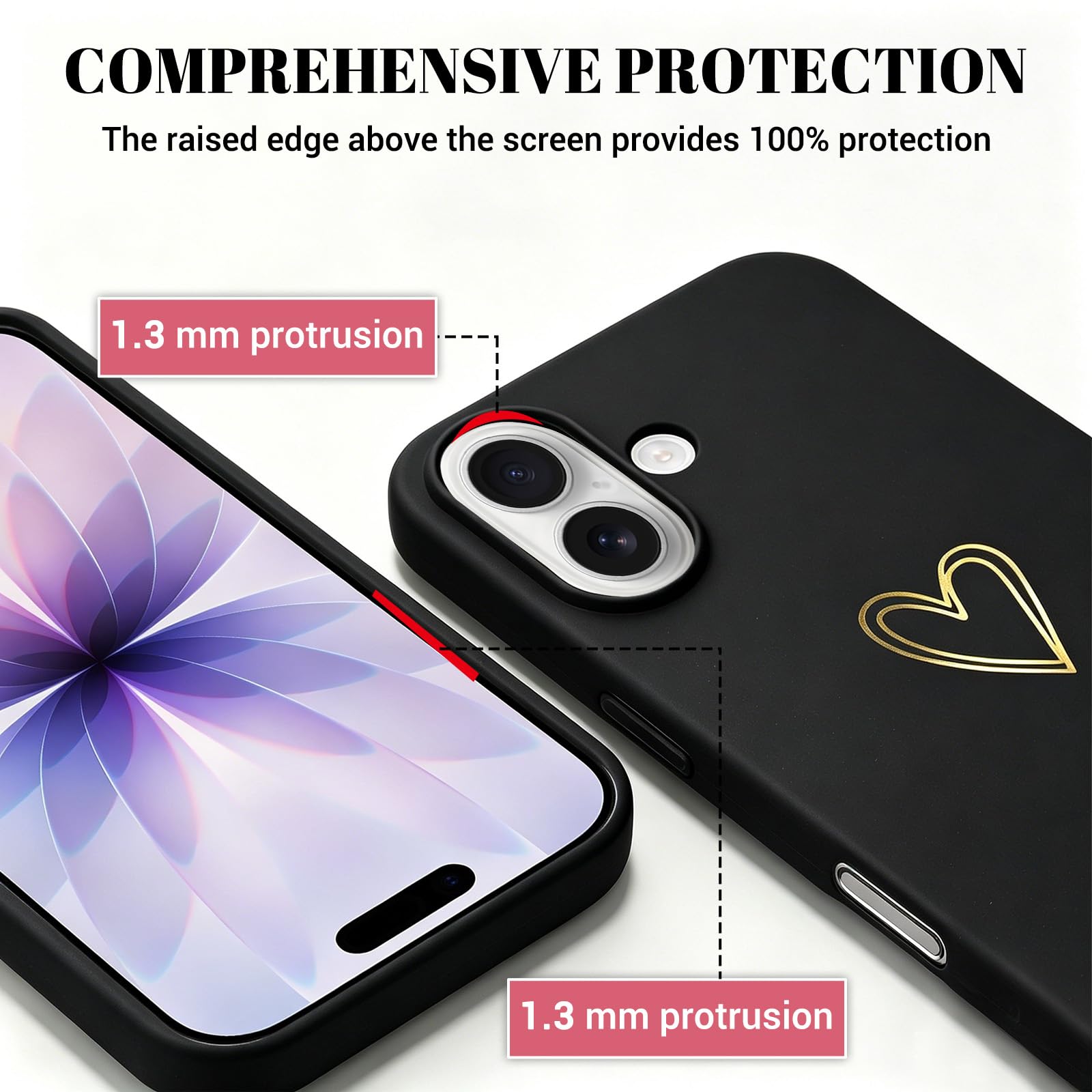 CaseLover Magnetyczne etui kompatybilne z iPhone 17 ze smyczą, sznurowane etui regulowany miękki TPU silikon etui z motywem serca odporne na wstrząsy etui ochronne na iPhone 17 6,3 cala, czarne