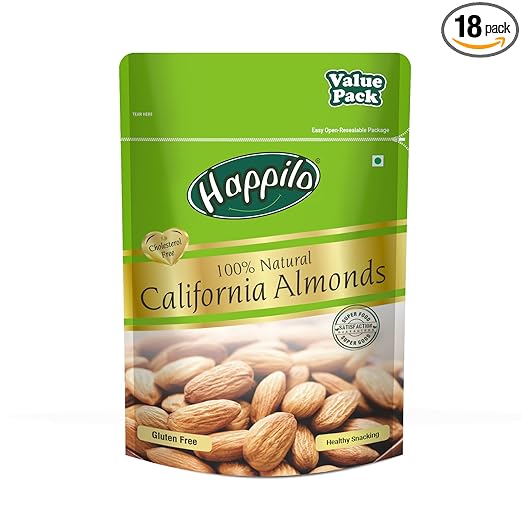 Happilo 100% Natural Premium California Dried Almonds 500g Pack Pouch | Premium Badam Giri | High in Fiber & Boost Immunity | Real Nuts | Gluten Free